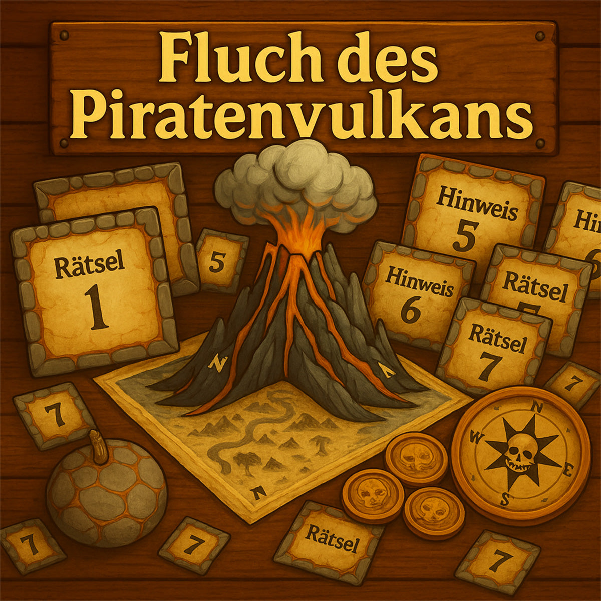 Fluch des Piratenvulkans - Escape Room zum Ausdrucken